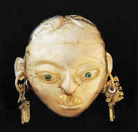 Female face made of gold and turquoise, the classic Tolita.