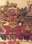Mantle (detail), Peru, south Coast, Paracas (200 A.D.), cotton plain weave with camelid fibre embroidery, Alfred W. Jenkins Fund